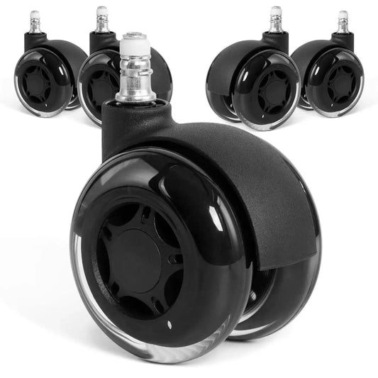 3 Inch Office Chair Wheels Set Of 5 Double Rollerblade Replacement For Smooth Quiet Rolling On Hardwood Floors And Carpets Heavy Duty Non Marring Black Wheels For Office And Gaming Chairs