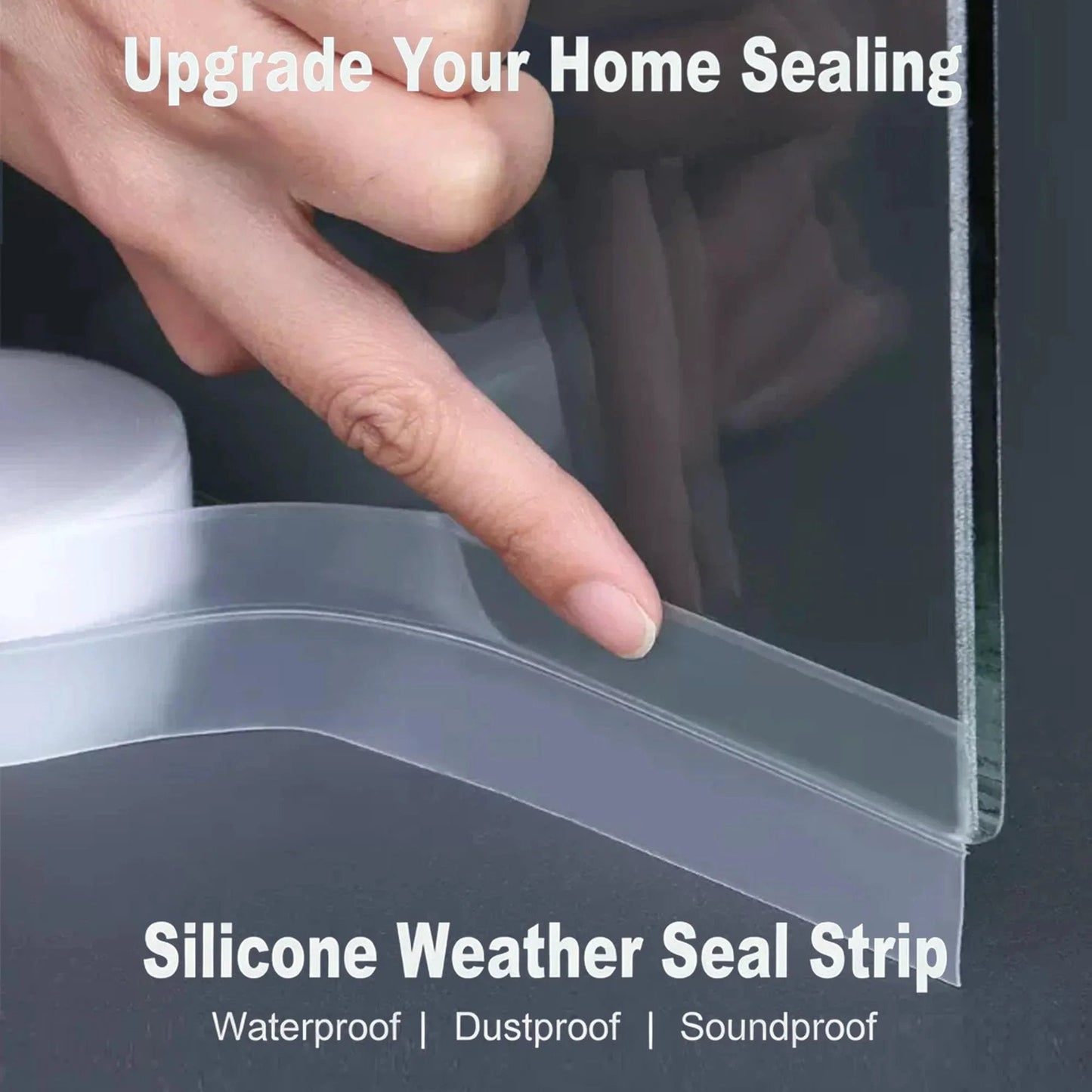 Close-up of 49 Feet Of Clear Weather Stripping Door Seal Kit With Three Rolls Of Silicone Draft Seal Tape For Doors And Windows No More Drafts Under Door Bottom Seal Strip 35mm Wide.