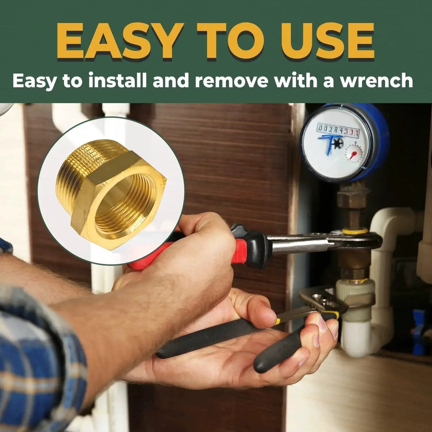 Installing Brass Hex Bushing Reducer Set One Half Inch NPT Male To Three Eighth Inch NPT Female 2 Pack With Sealing Tape