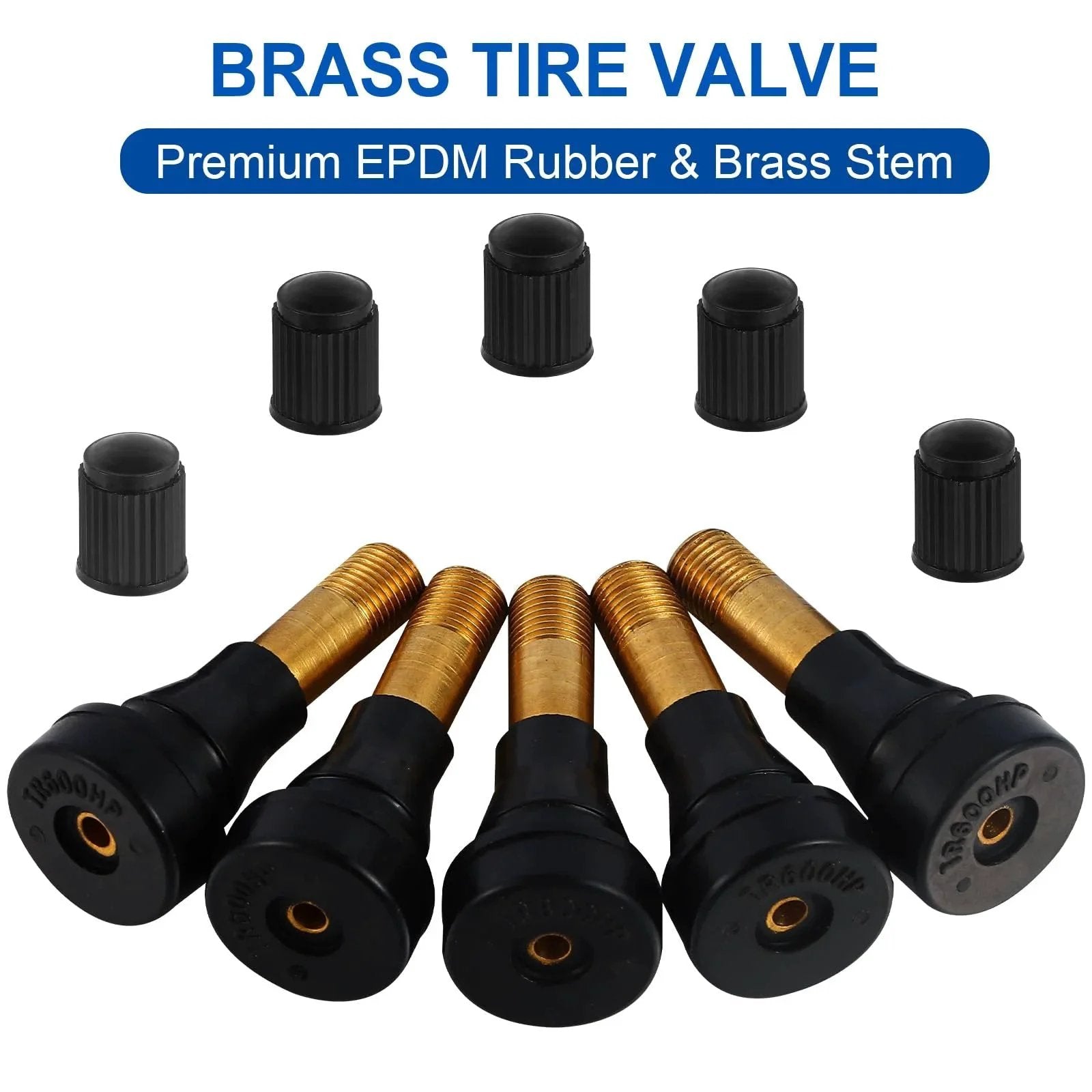 TR600HP Snap-In High Pressure Tire Valve Stems For Tubeless Rims 0.453 Inch Hole Diameter 1.71 Inch Length Brass EPDM Pack Of 5