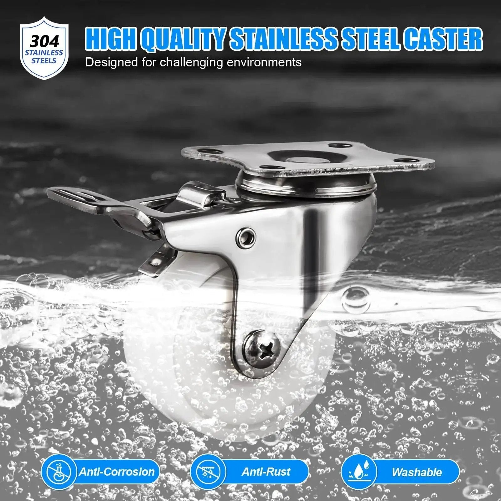 Close-up of 2 Inch Stainless Steel Caster Wheels Set Of 4 For Outdoor Use, Anti Rust Swivel Casters with polyamide wheels by Fixhando.