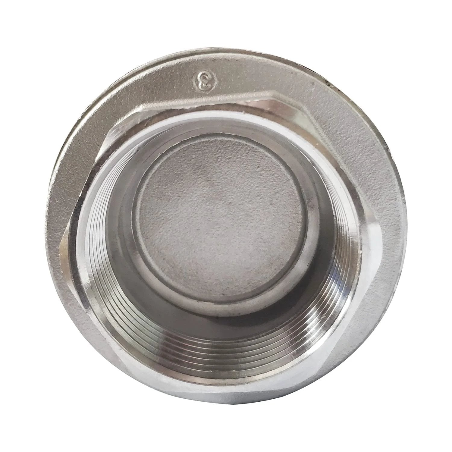 Top view of Vertical Heavy Duty Inline Check Valve One And One Half Inch Female NPT Spring Loaded 4.5 PSI 304 Stainless Steel