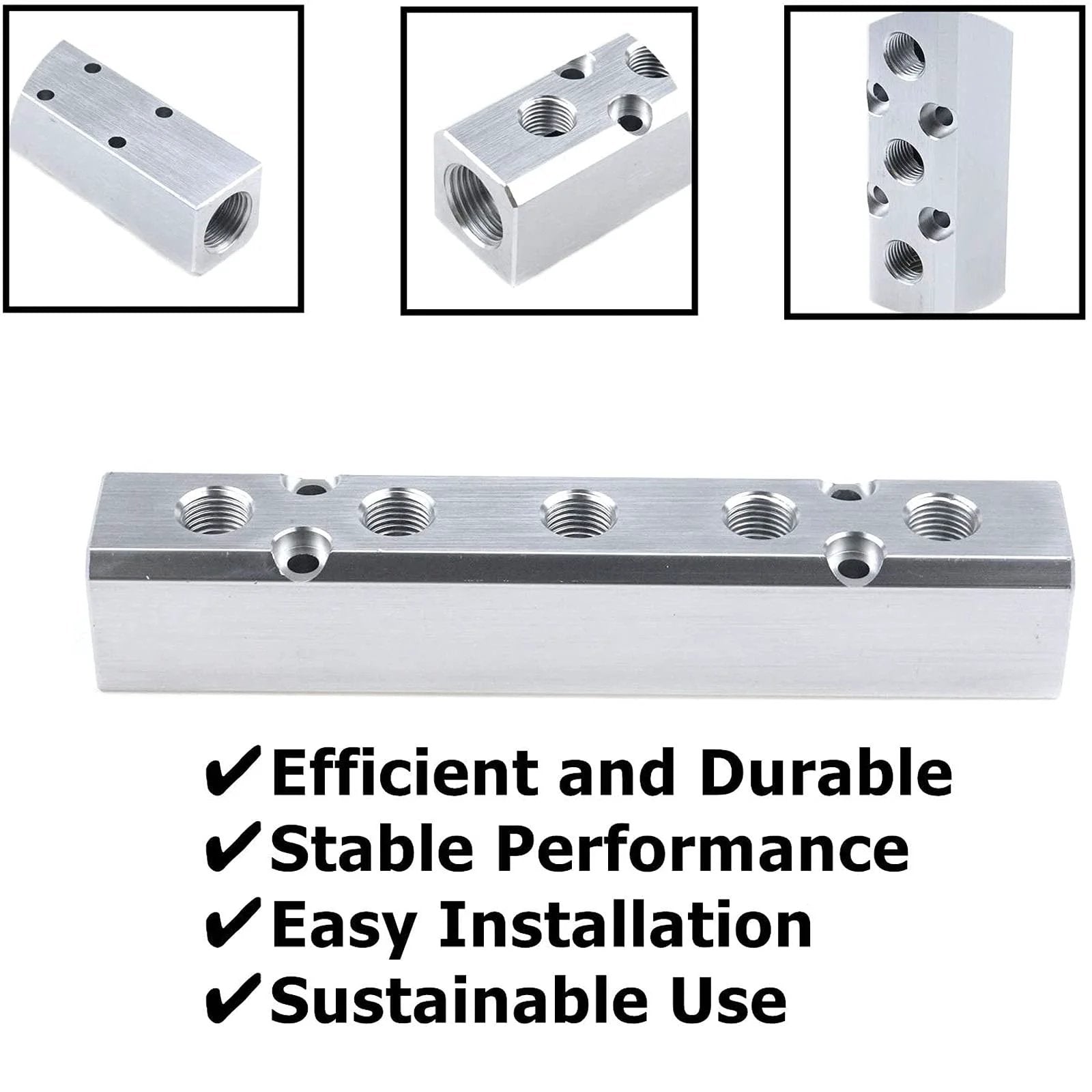 Two Way Pneumatic Manifold Air Distribution Block With G1/2 Inlet Ports And G1/4 Outlet Ports Aluminum Alloy Heavy Duty