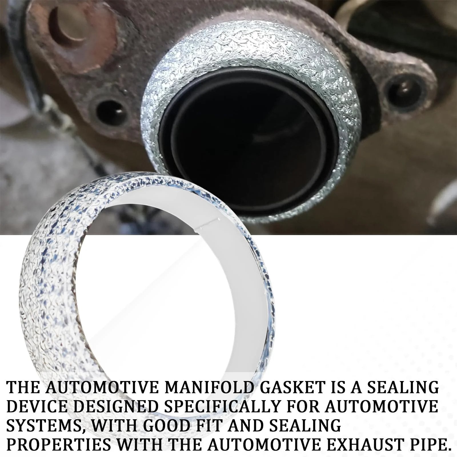 Universal 48mm Graphite Exhaust Flange Gasket Donut Seal for SUV Truck RV shown installed on exhaust pipe with sealing properties.