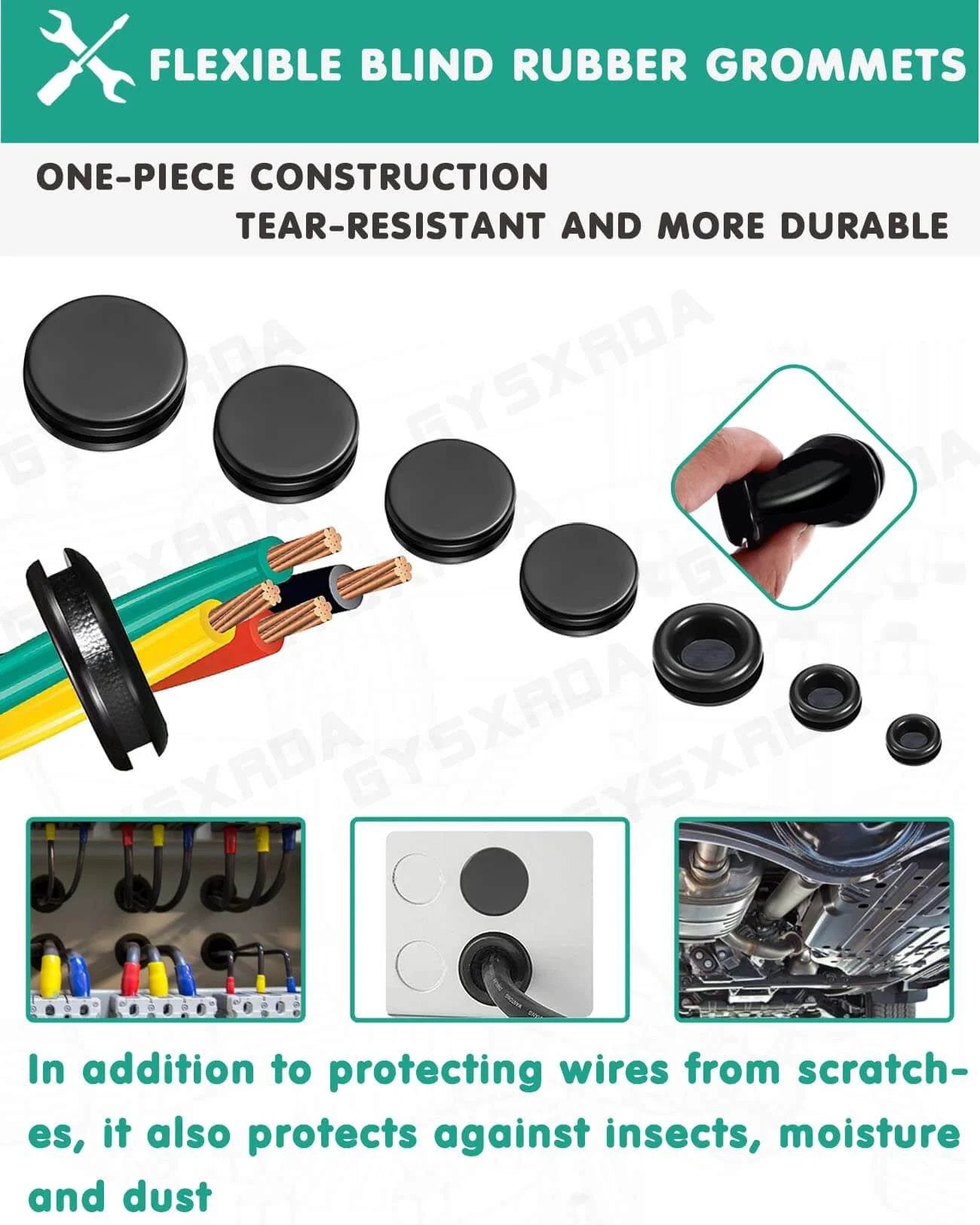 Rubber Grommet Kit 200 Pack With 7 Sizes For Firewall Holes And Cable Management Automotive Home Improvement Cord Pipe And Wire Organization.