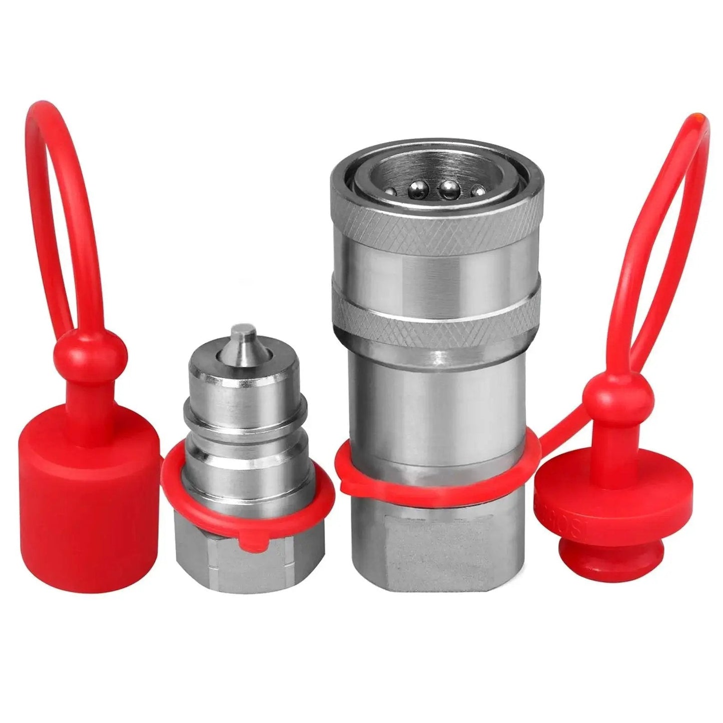 Heavy Duty 1/4 Inch NPT ISO 7241 B Hydraulic Quick Connect Couplers With Dust Caps, 1/4 Body Size And 1/4 NPT Thread Poppet Valve
