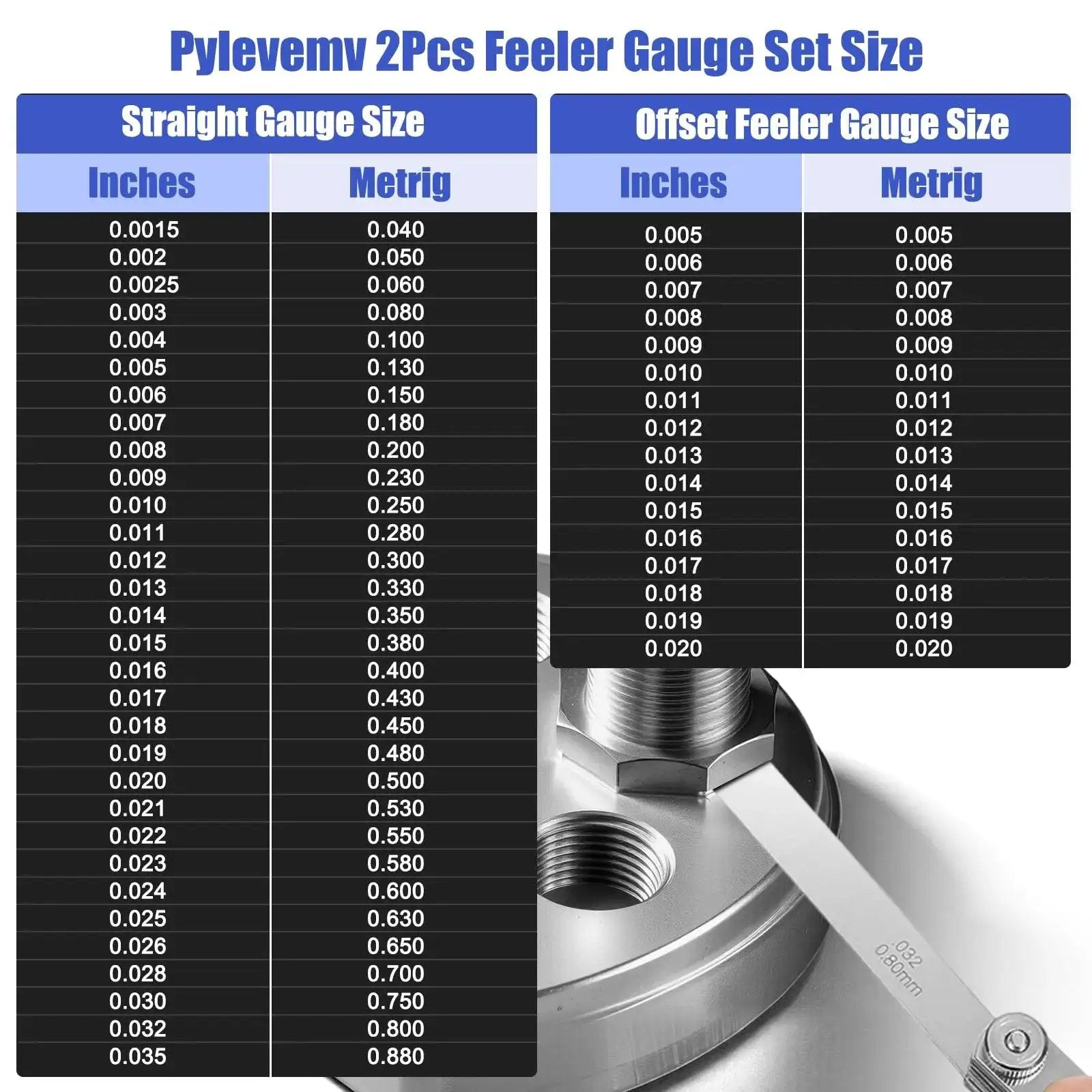 High Precision Pro Grade Feeler Gauge Set With 32 Straight Blades And 16 Offset Fillers Stainless Steel Dual Marked SAE And Metric