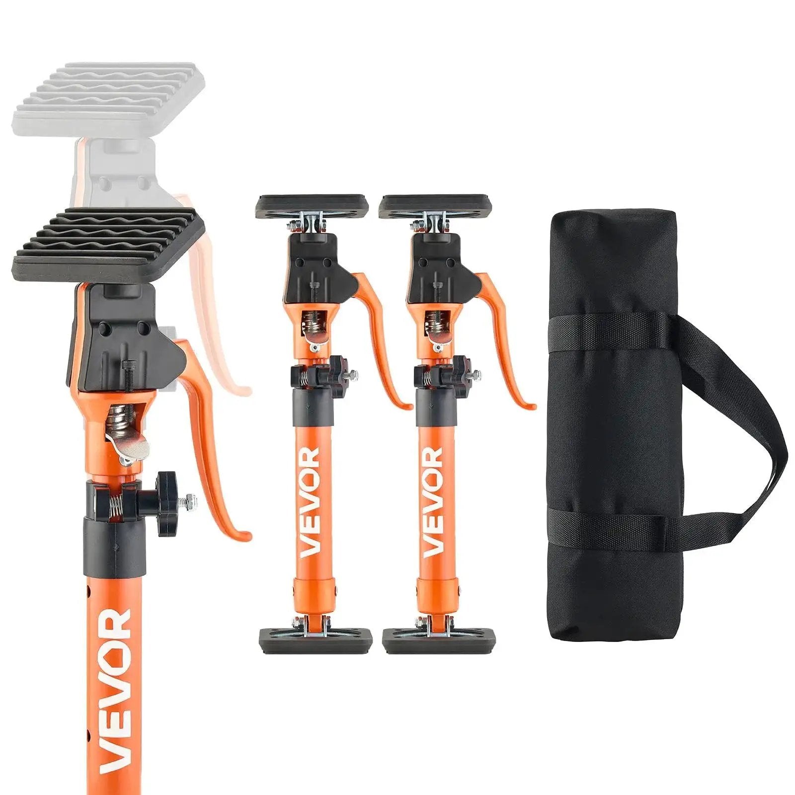 Telescoping Cabinet Jack Support Pole 2-Pack, 15.75-23.6 Inches 220 Lb Capacity, shown with adjustable orange poles and carrying bag.