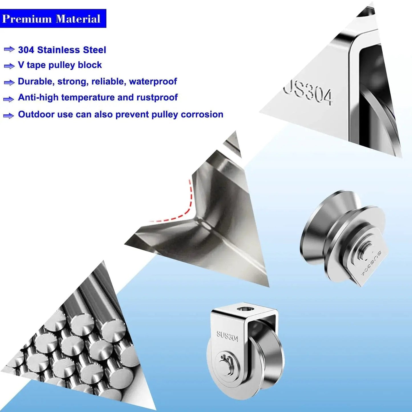 Close-up of Two Pack 2 Inch Stainless Steel V Groove Pulley Wheel Set For Heavy Duty Gate Tracks and Sliding Rollers with 880 lbs