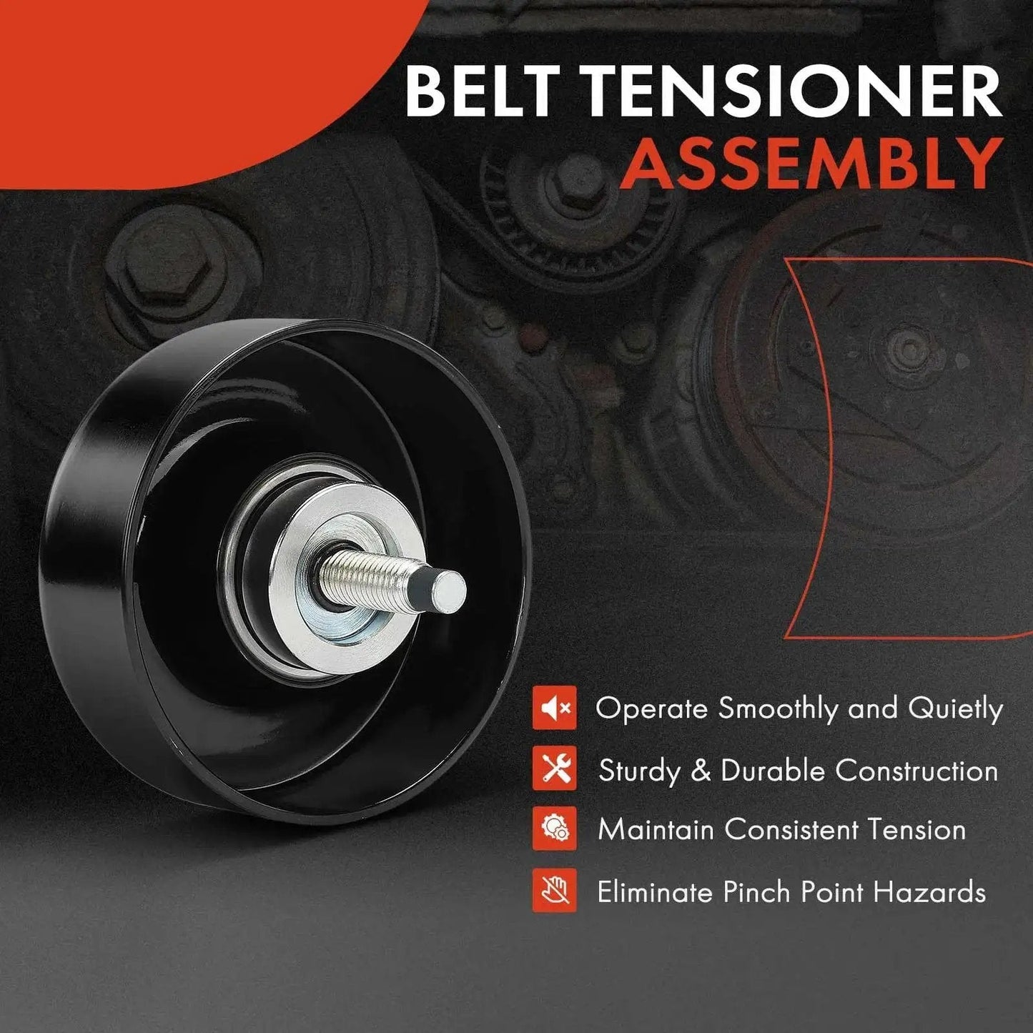 Belt Idler Pulley For GM Vehicles Including Chevy Silverado Suburban Express GMC Sierra Yukon Escalade Cadillac Buick Hummer Isuzu Saab Workhorse And Workhorse Custom Chassis A-Premium Quality Replacement Part For Smooth Belt Tension And Long Lasting, shown in front view with metal construction and attached bolt.