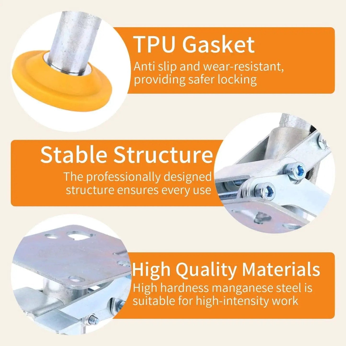 Floor Lock For Carts With Brake Function And Height Adjustable Load Lock showcasing TPU gasket and manganese steel.