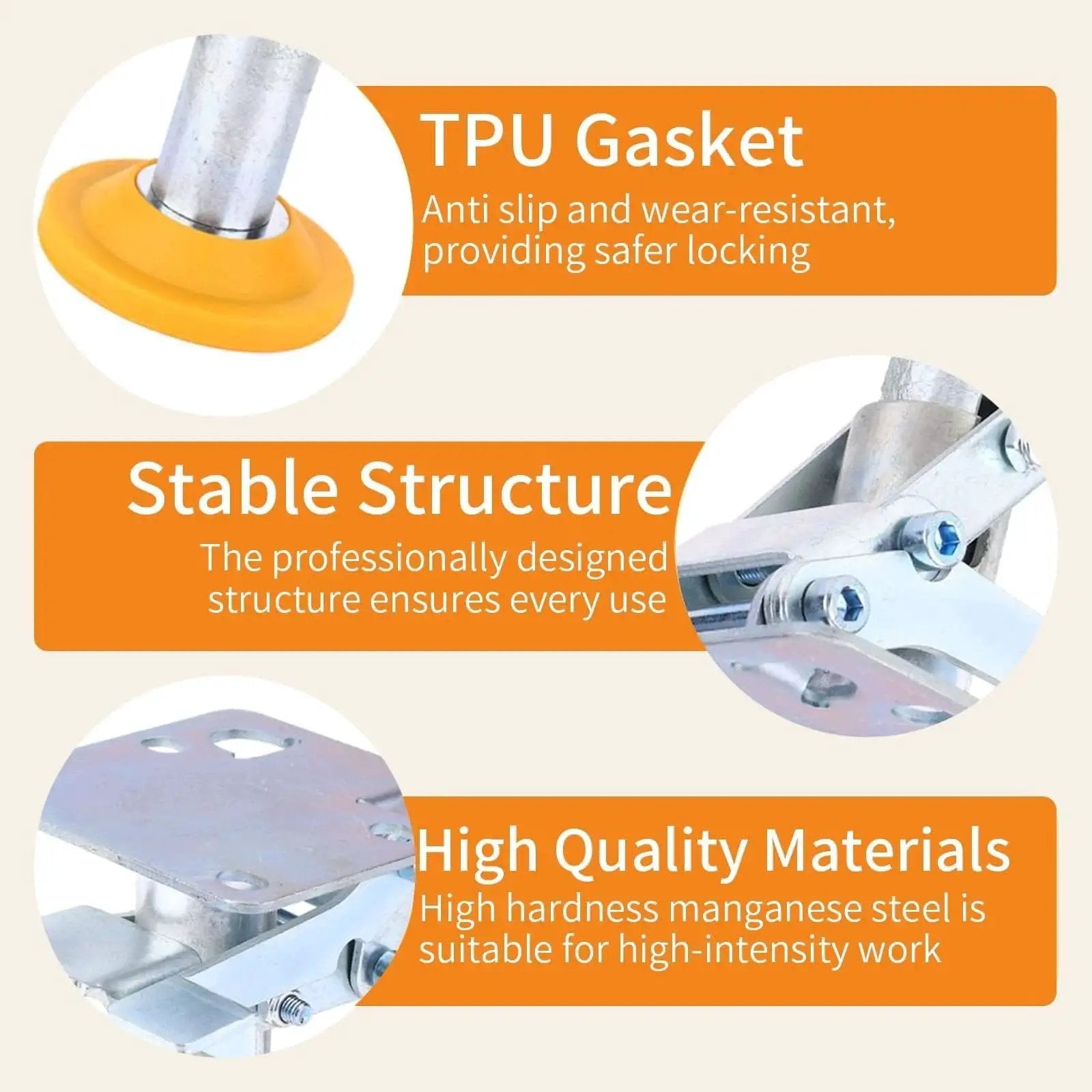 Floor Lock For Carts With Brake Function And Height Adjustable Load Lock showcasing TPU gasket and manganese steel.