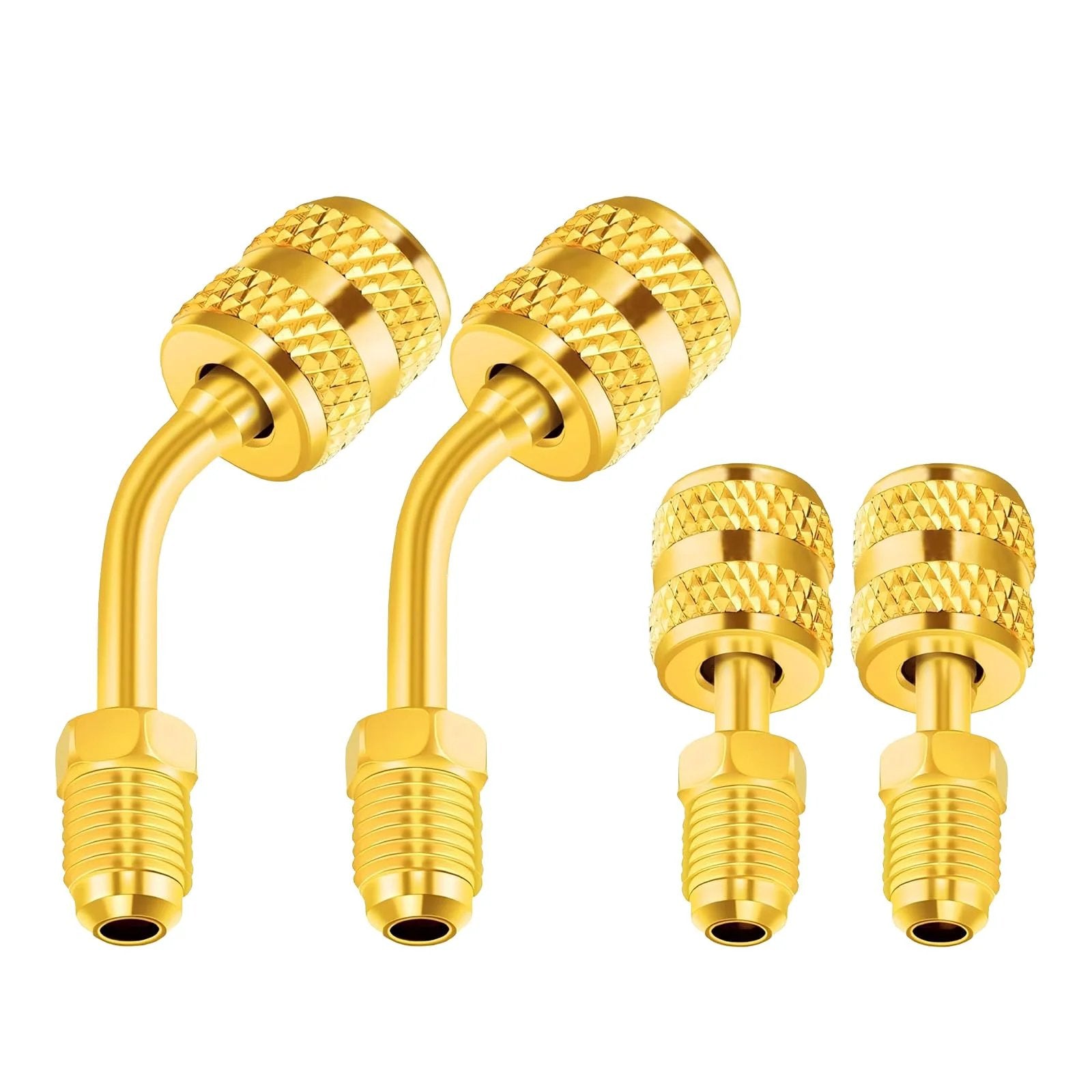 R410A Mini Split Adapter 5/16 Inch Female To 1/4 Inch Male Flare Brass Alloy With Two Straight And Two Angled Adapters For Air Conditioners HVAC And Hose Connectors