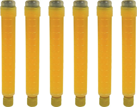 Six EZ-Ject Universal AC Dye Cartridges 0.5 oz Pre-Filled Solvent-Free Dye, SAE J2297 Certified, glows bright under UV.