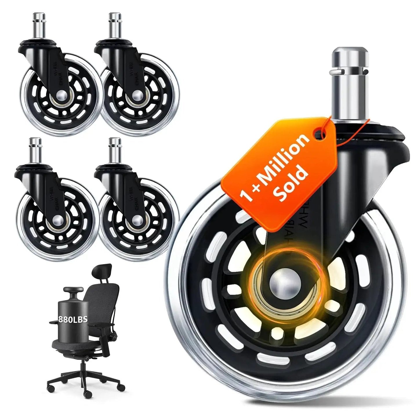 Set Of Five 3 Inch Smooth Replacement Chair Wheels With Rollerblade Style Bearings For Ultra Quiet Glide 880 Lbs Heavy Duty Transparent Casters