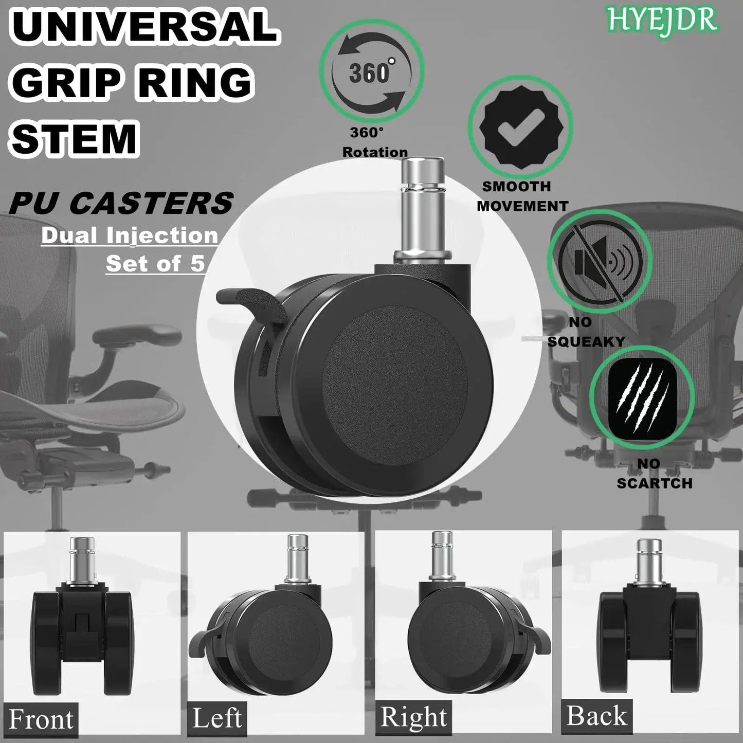 Office Chair Wheels With Brakes 2.36 Inch Diameter Locking Caster Replacement Set Of Five for carpet and hardwood floors
