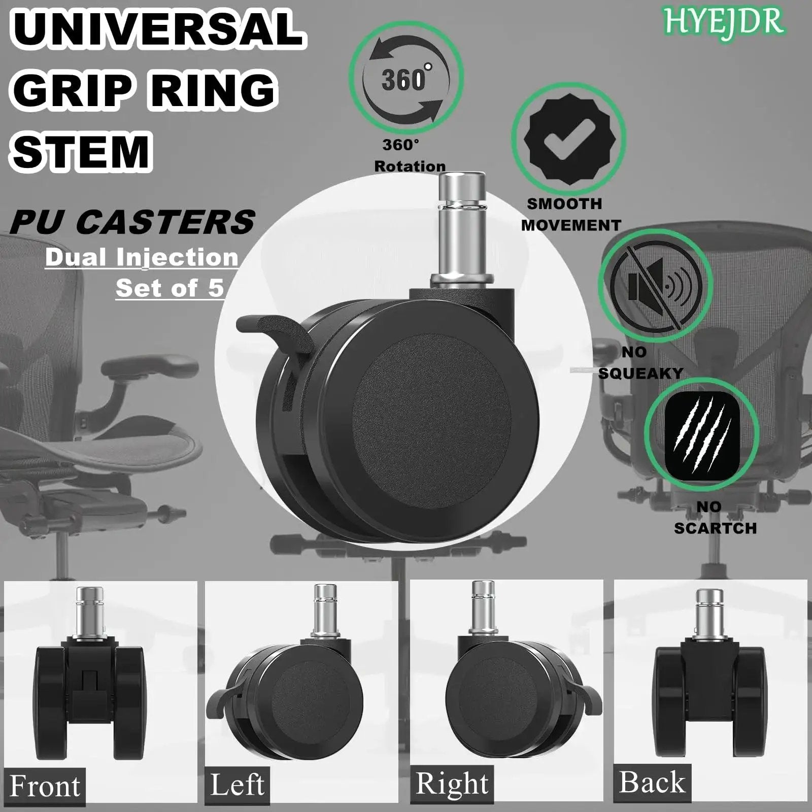 Office Chair Wheels With Brakes 2.36 Inch Diameter Locking Caster Replacement Set Of Five for carpet and hardwood floors