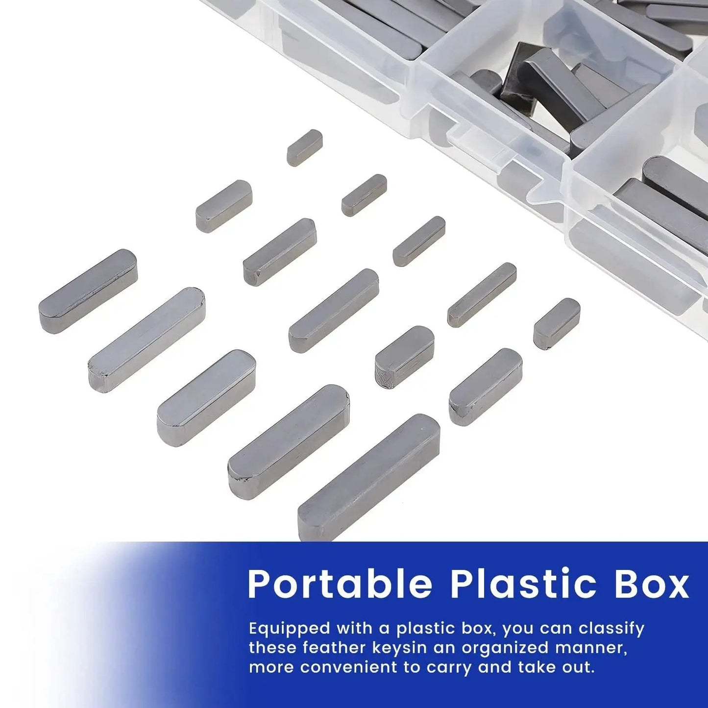 Versatile Pulley Keyway And Drive Shaft Key Set With 140 Pieces In Sizes From 3mm To 12mm displayed in plastic box