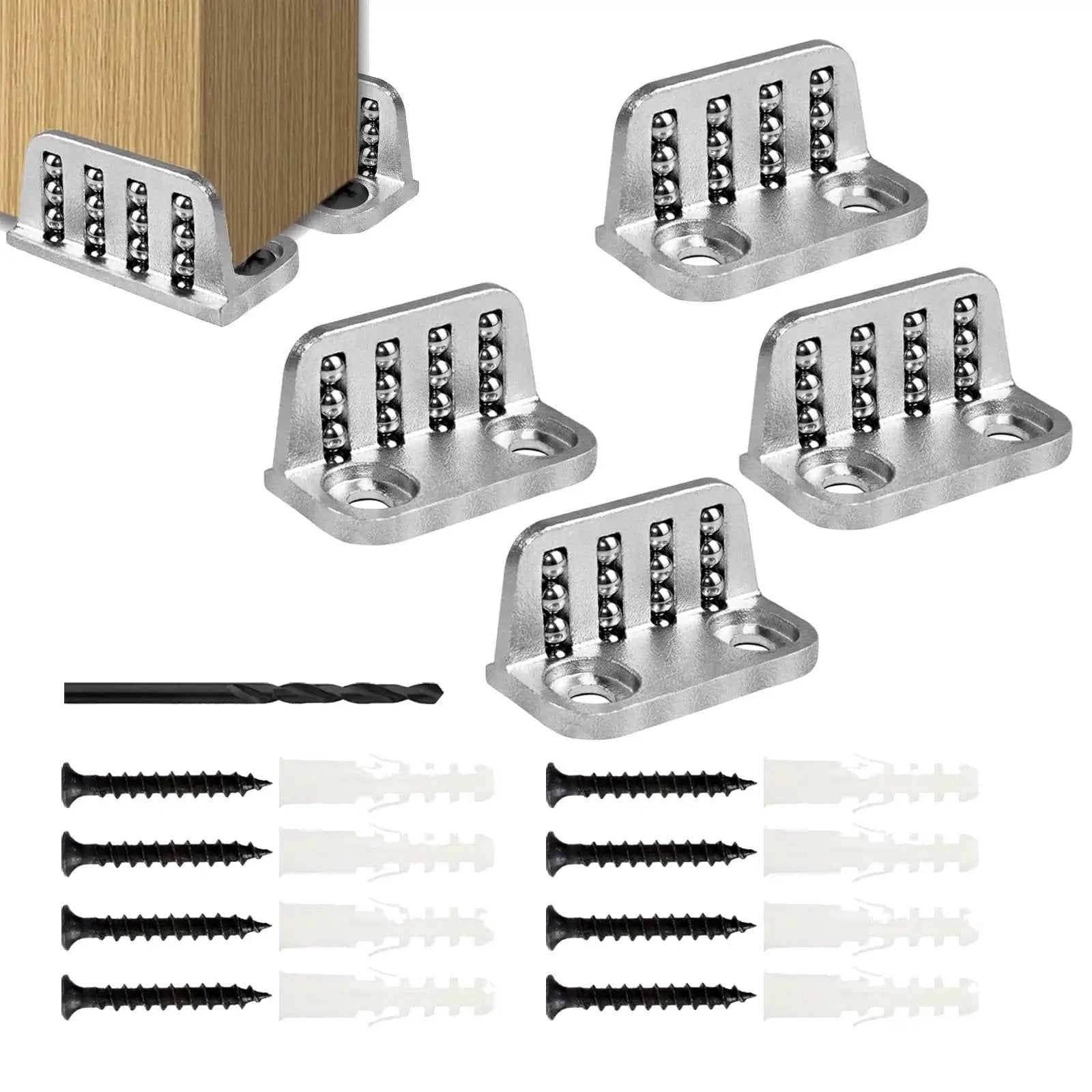 Four Pack Barn Door Floor Guide Bearings With Adjustable Bottom Rollers, Durable Steel Frame for sliding doors and accessories