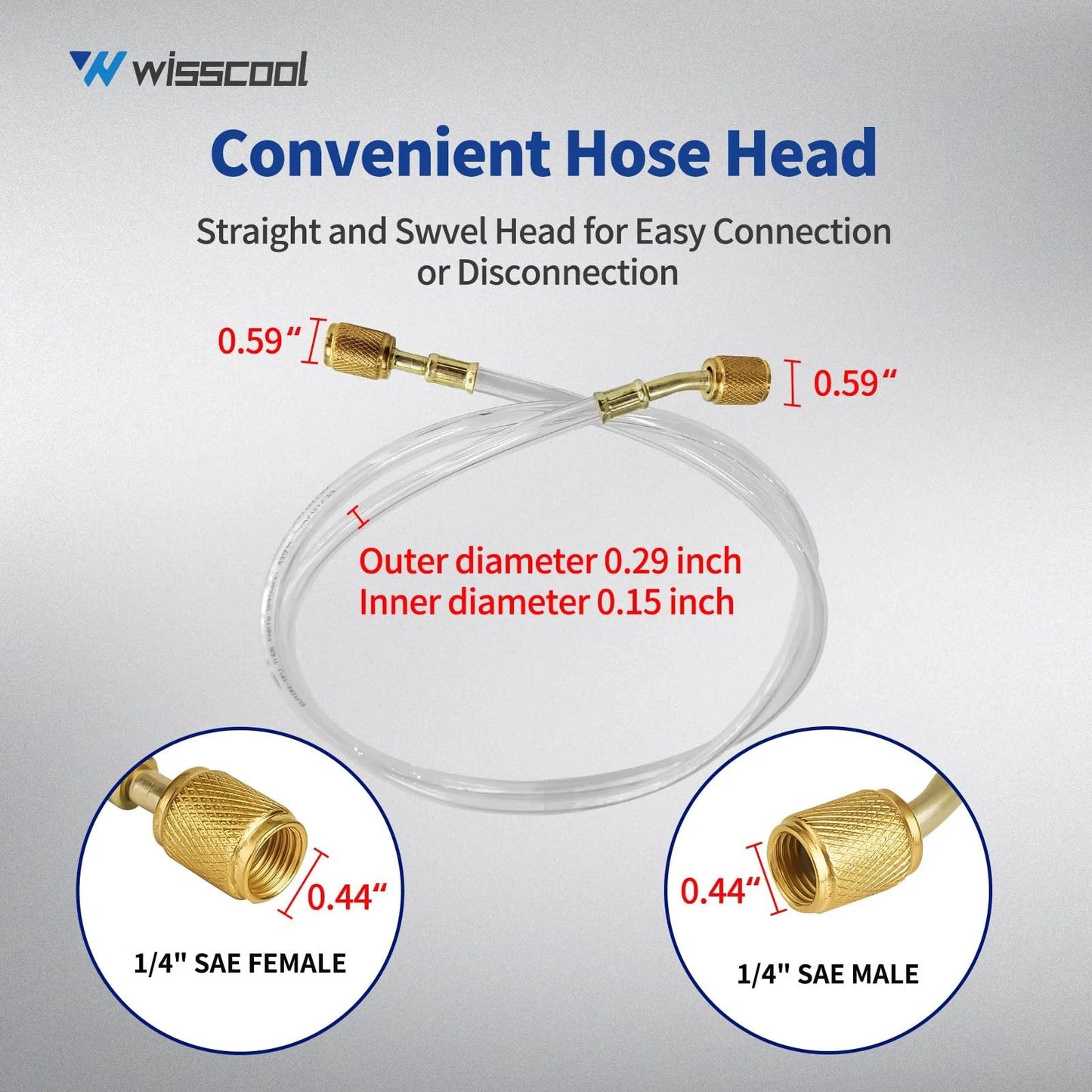 Universal 1/4 Inch Refrigerant Charging Hoses Set Of 3, 60 Inch Length, HVAC Hoses with 1/4 Flare Fittings, clear pipes