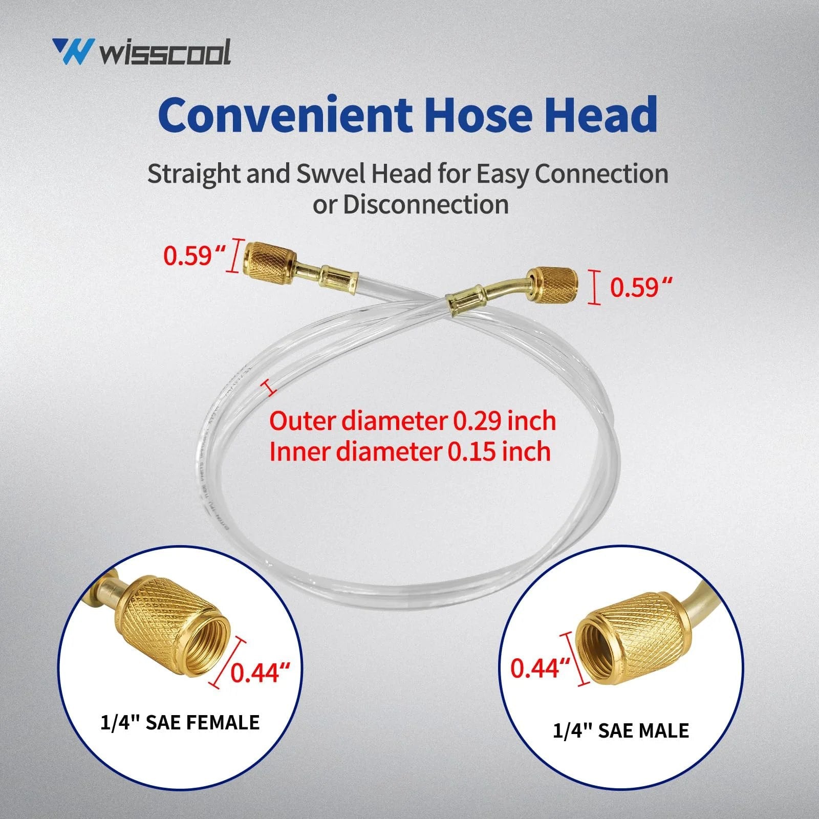 Universal 1/4 Inch Refrigerant Charging Hoses Set Of 3, 60 Inch Length, HVAC Hoses with 1/4 Flare Fittings, clear pipes