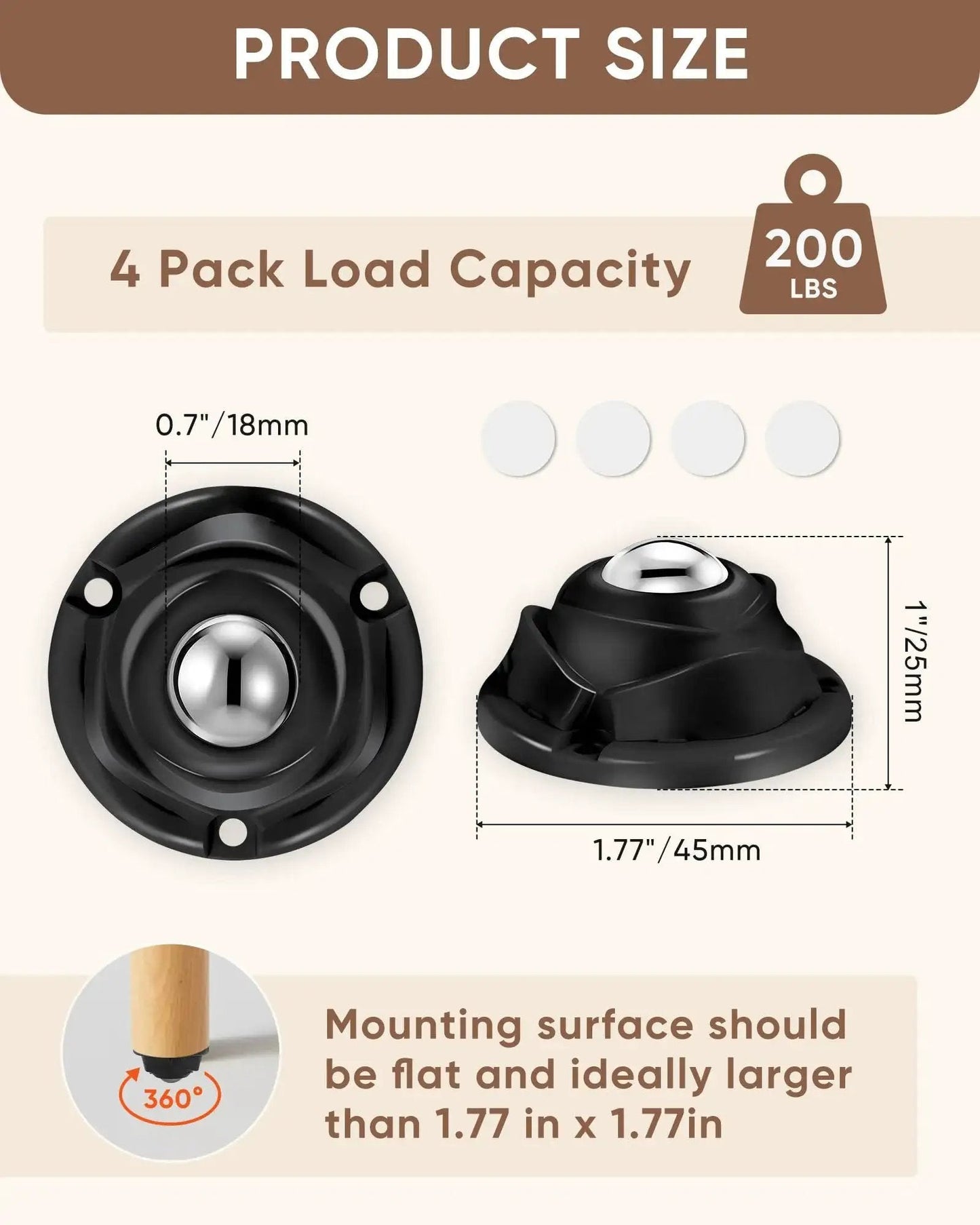 8 Pack Self Adhesive Caster Wheels 1 Inch Low Profile Swivel Casters With Stainless Steel Anti Rust Wheels 360 Degree Rotation