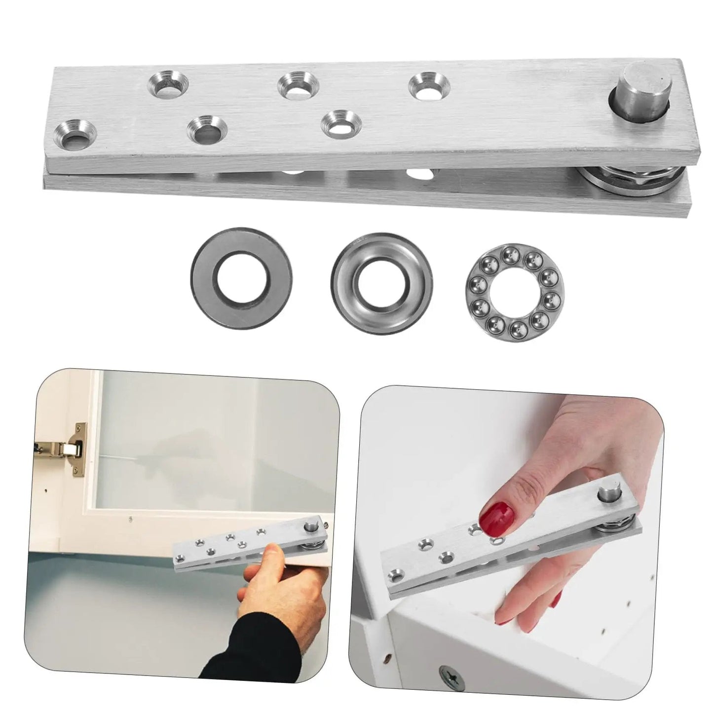 Hideaway Heavy Duty Stainless Steel Hidden Door Pivot Hinges For Solid Wood Doors Bookcase Secret Cabinet Design With Ultra Smooth Rotation Concealed Invisible Hinges Coolhiya showing installation and components