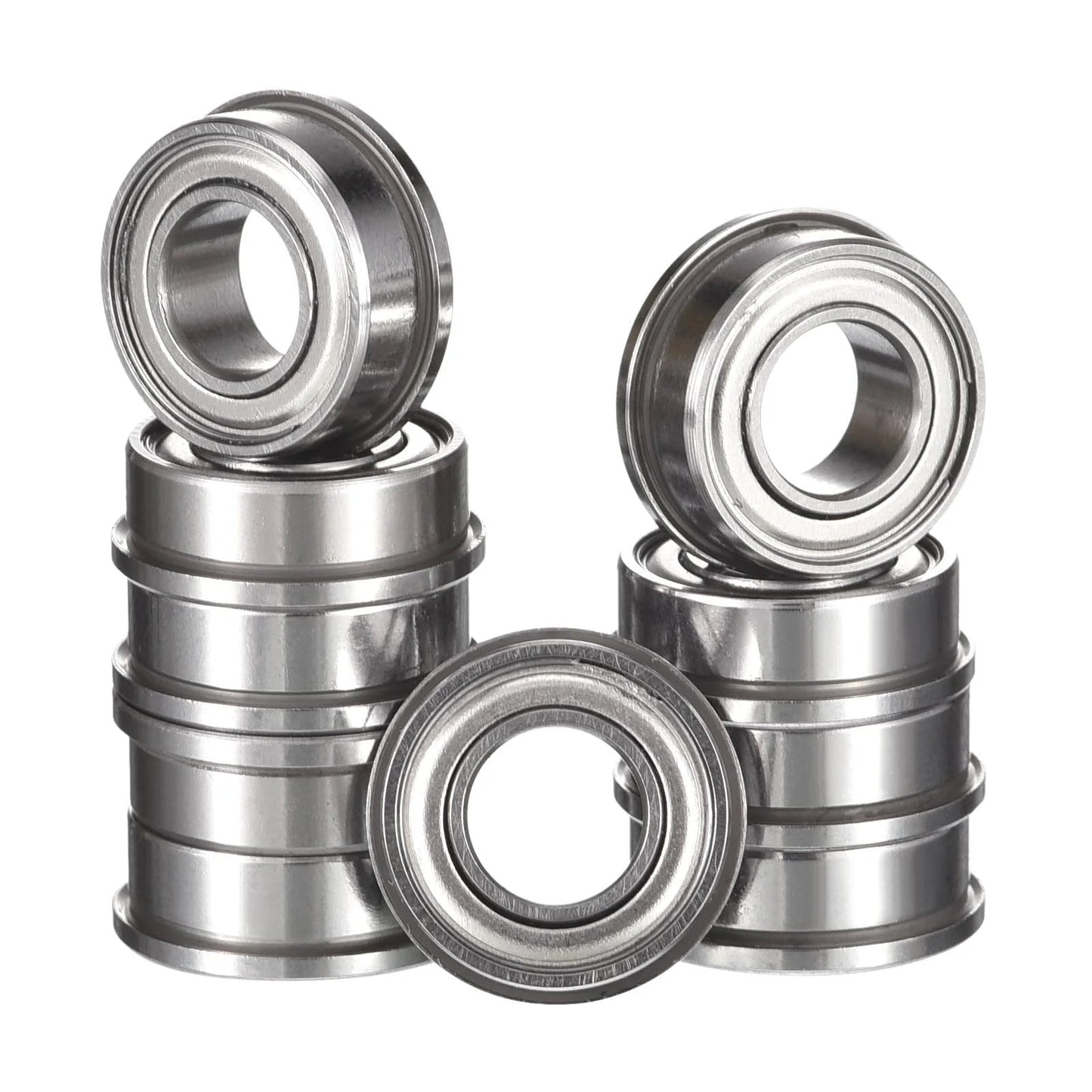 Stacks of Flanged Miniature Ball Bearing Three Sixteenths Inch Inner Diameter Three Eighths Inch Outer Diameter One Eighth Inch Width Deep Groove Double Shielded Pre Lubricated Chrome Steel GCr15 FR166ZZ 10 Pack By HiPicco