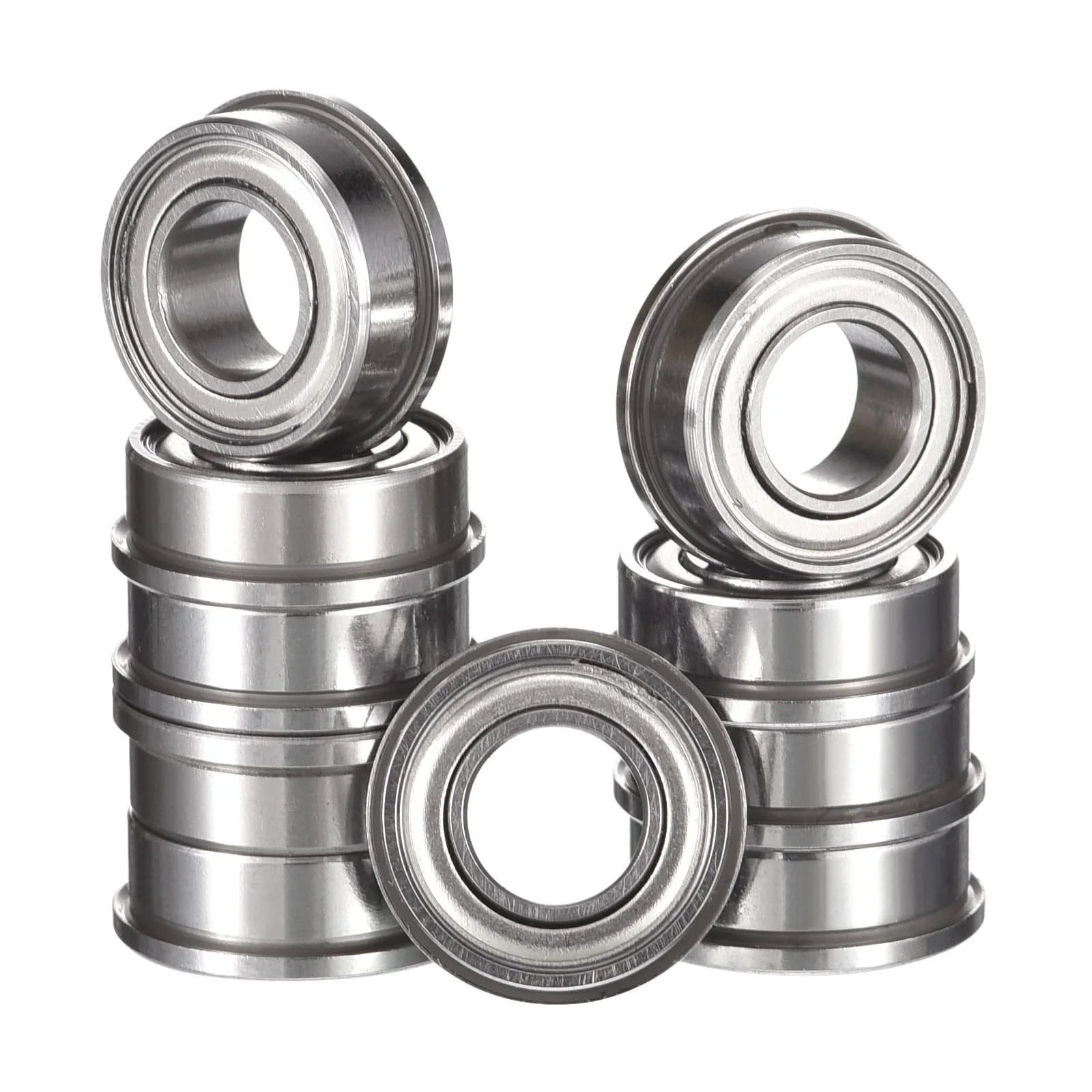 Stacks of Flanged Miniature Ball Bearing Three Sixteenths Inch Inner Diameter Three Eighths Inch Outer Diameter One Eighth Inch Width Deep Groove Double Shielded Pre Lubricated Chrome Steel GCr15 FR166ZZ 10 Pack By HiPicco