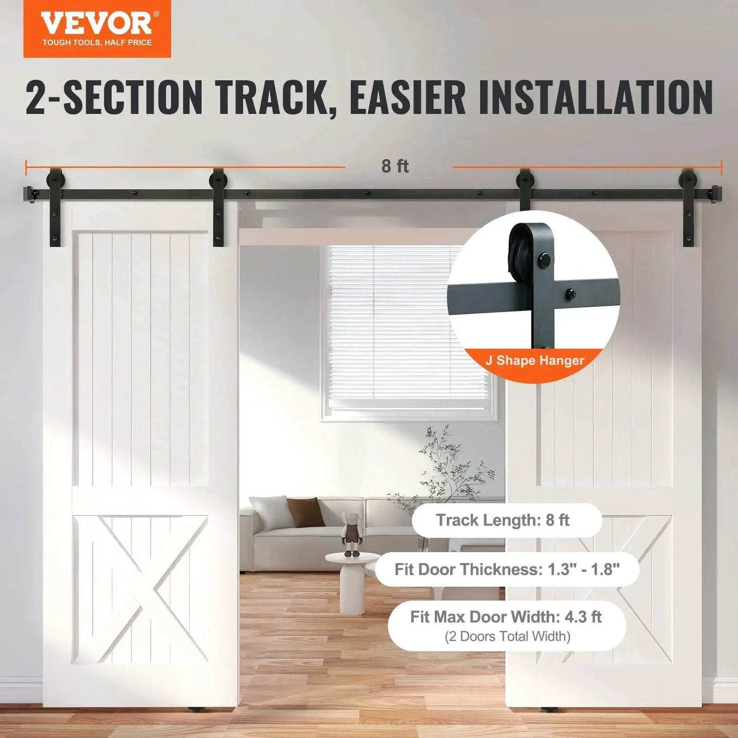 Sliding Barn Door Hardware Kit 8 Ft Heavy Duty Track Kit For Double Doors With Smooth Silent Pulley Supports Up To 330 Lbs