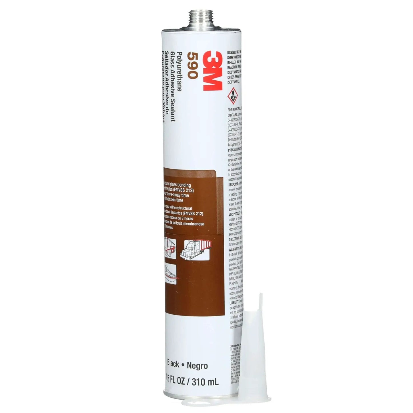 Polyurethane Adhesive for Glass 310 mL Cartridge Pack of 1 Black, fast-cure structural and windshield bonding sealant tube