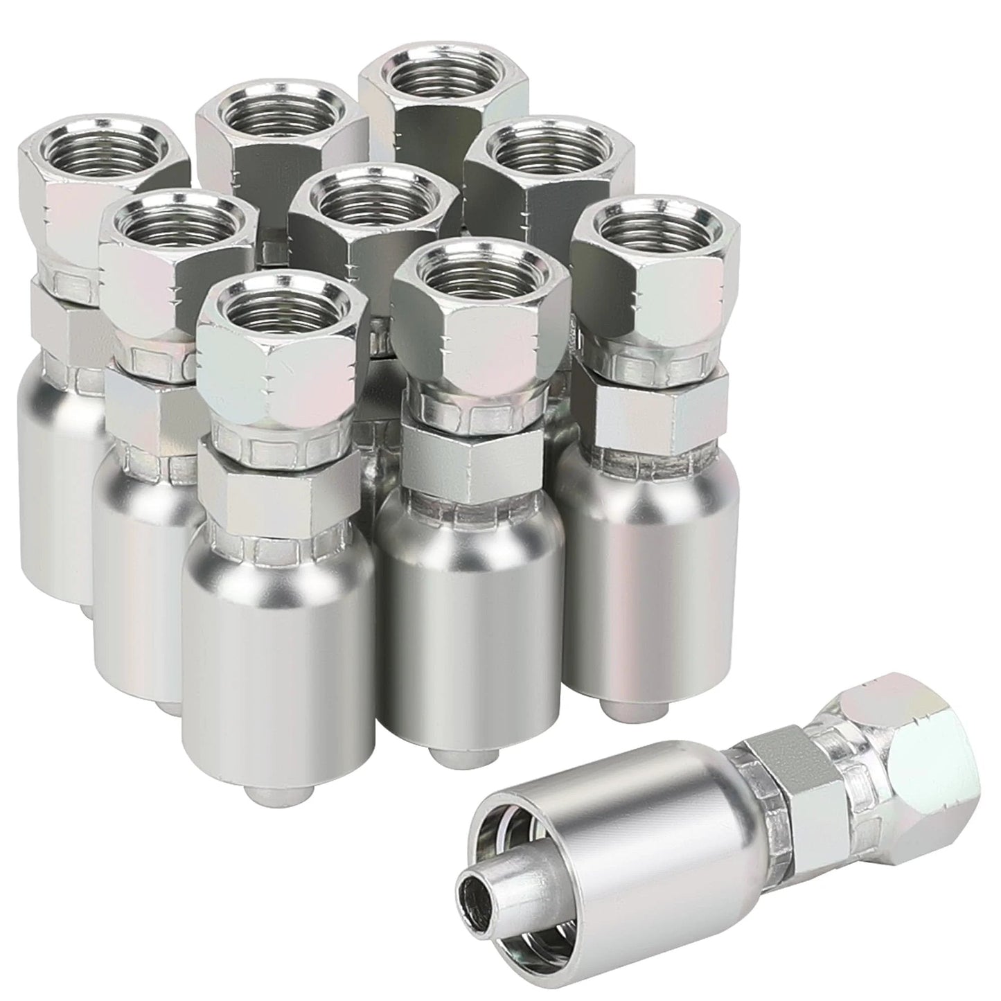 Three Eighths Hydraulic Hose Fittings Set With Three Eighths Inch Female JIC 37 Degree Swivel Crimp Fittings Ten Piece For Single Wire Hydraulic Hose Perfect For Fluid Power Systems And Petroleum Based Fluids Like Gasoline