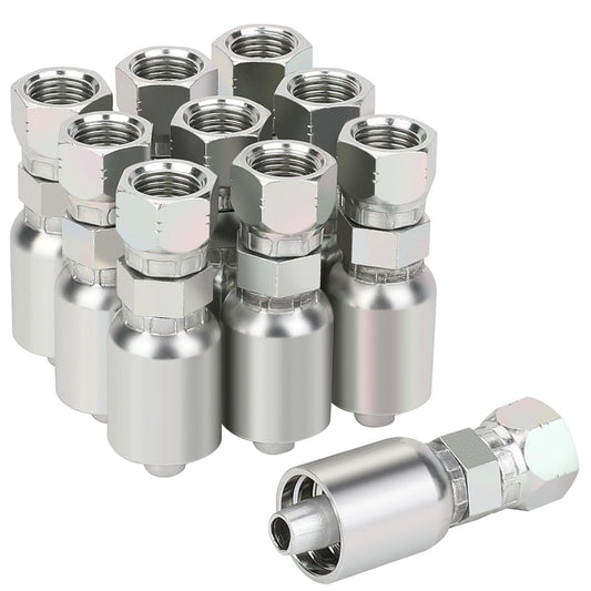 Three Eighths Hydraulic Hose Fittings Set With Three Eighths Inch Female JIC 37 Degree Swivel Crimp Fittings Ten Piece For Single Wire Hydraulic Hose Perfect For Fluid Power Systems And Petroleum Based Fluids Like Gasoline