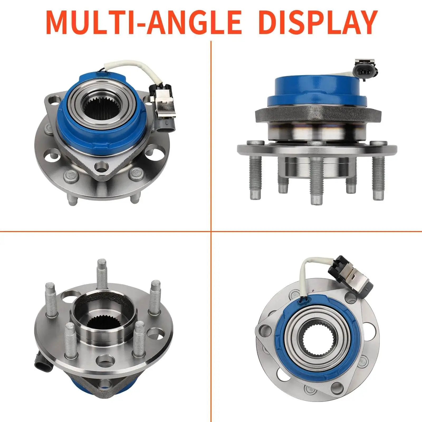 Front Wheel Hub & Bearing Assembly Pair (5 Lug w/ABS) for Buick LeSabre Century Riviera, Cadillac Seville DeVille Eldorado, multi-angle view