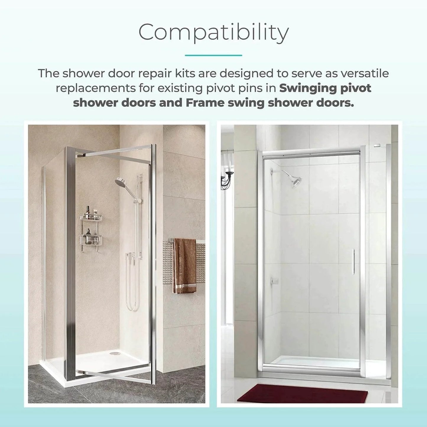 Shower Door Repair Kit With Pivot Pins And Bushings For Framed And Swing Doors stainless steel pivot pins in glass shower enclosures.