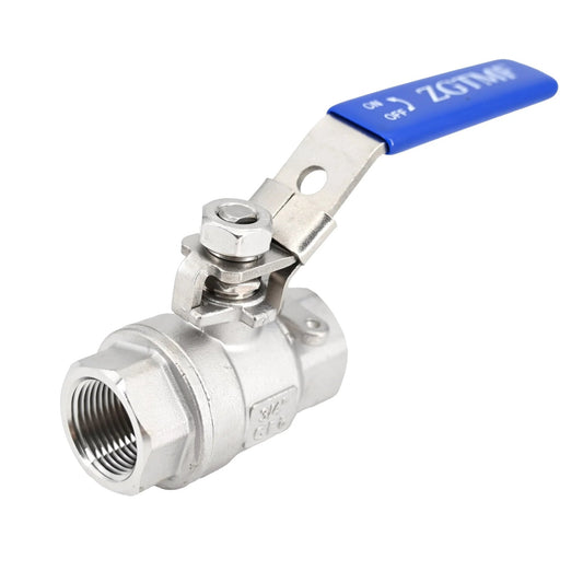 Workhorse Three Quarter Inch 304 Stainless Steel Full Port Ball Valve NPT Female To Female With Blue Vinyl Handle Locking Device