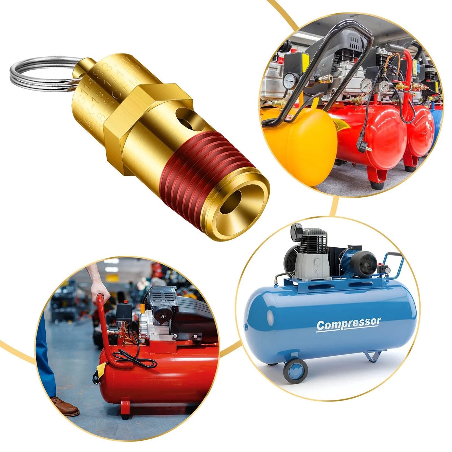 Four Pack One Quarter Inch NPT Pressure Relief Valves For Air Compressors Brass Safety Check Valves With Seals, 150 PSI