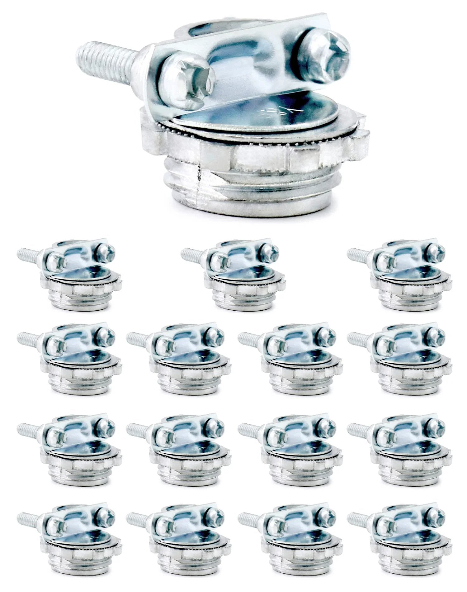 16 Piece Clamp Type Cable Connectors Set For Metallic Conduit Quick Install Half Inch Steel Zinc Alloy Anti Rust