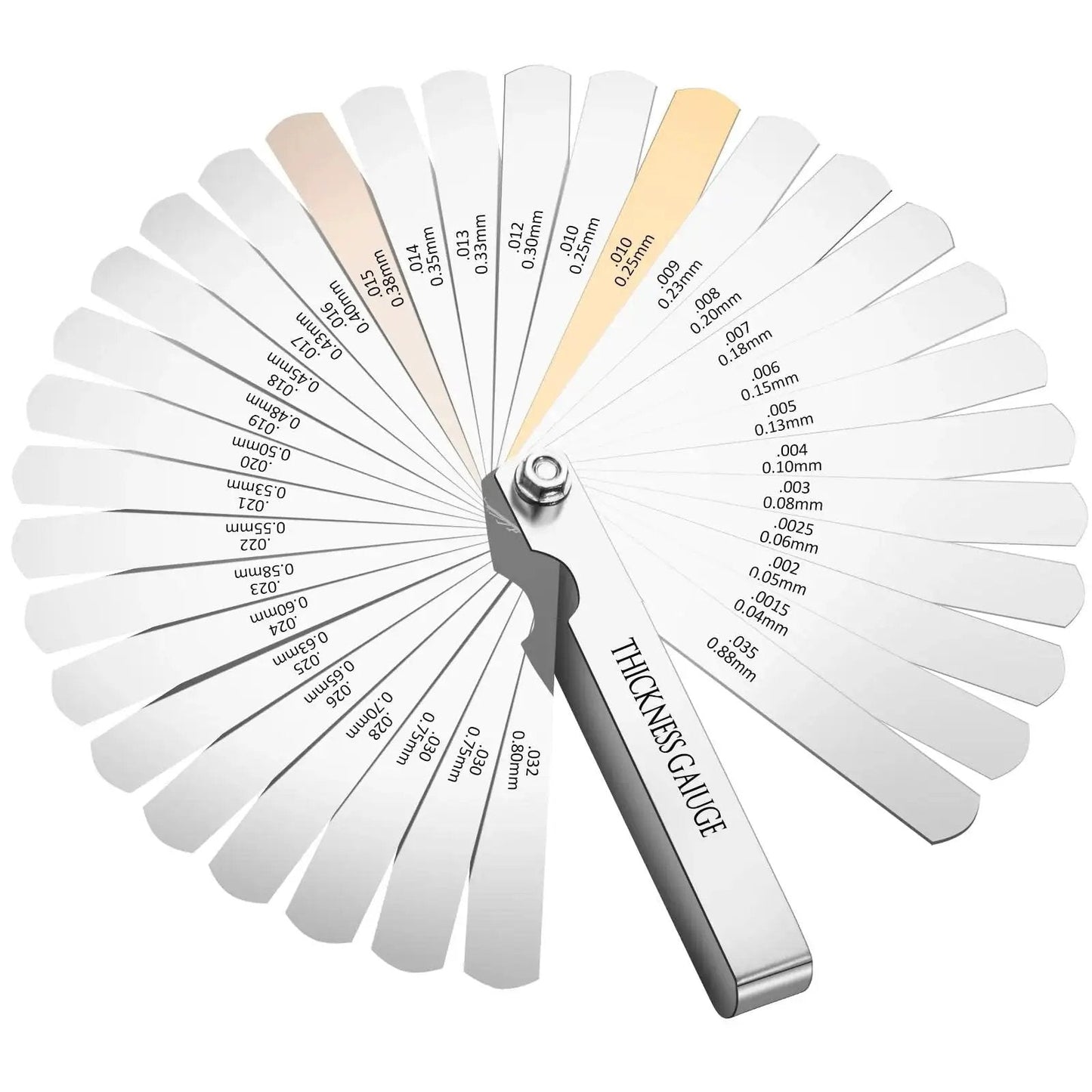 Feeler Gauge Set Stainless Steel 32 Blades Dual Marked Metric And Imperial 0.04 To 0.88 Mm 0.0015 To 0.035 Inch Thickness Gauges