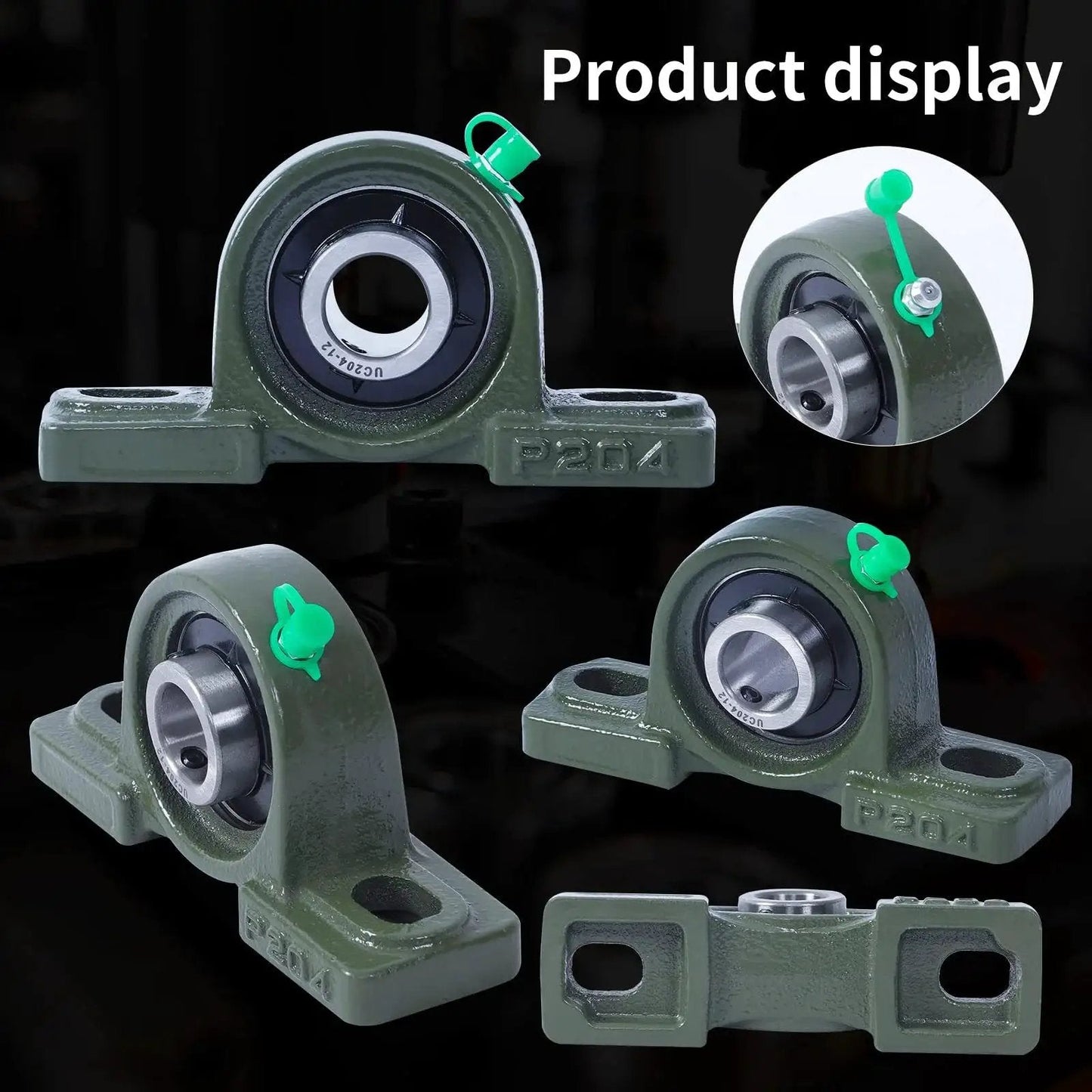 Heavy Duty And Tough As Nails Pillow Block Bearing For Three Quarter Inch Shafts And Two Hole Mount UCP204-12 displayed