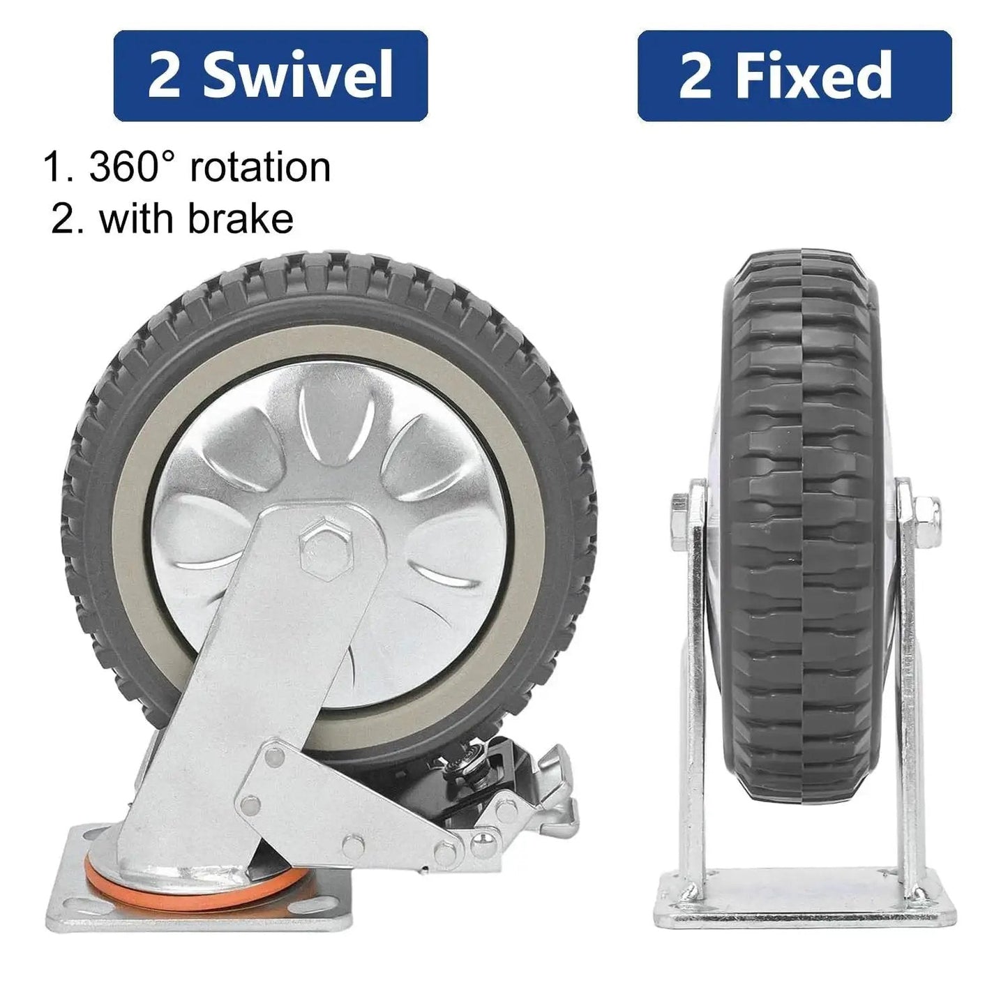 8 Inch Solid Caster Wheels Set Of 4 With Brakes For Heavy Duty Trolleys And Workbenches Non Slip Swivel Castors 1760 Lb Capacity Industrial Plate Casters 2 Swivel And 2 Fixed Ideal For Garage Shop Carts And Mobile Workbenches Durable PVC