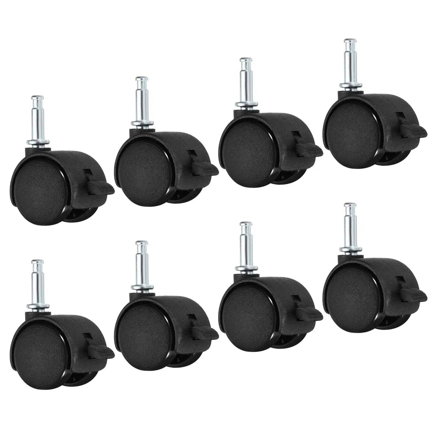 1 Inch Swivel Stem Casters With Brakes 8 Pack Nylon Wheels 360 Degree Insert Swivel Stem For Chairs And Furniture Replacement Black Floor Friendly
