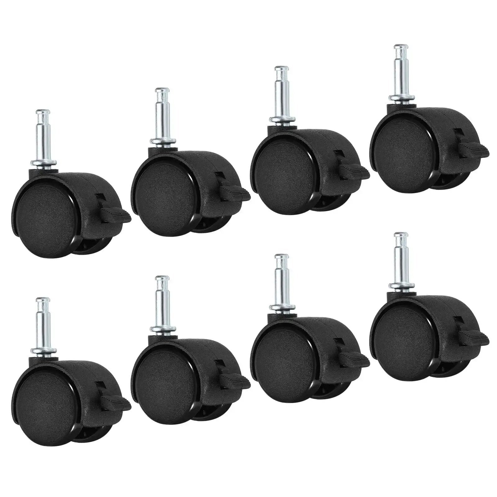 1 Inch Swivel Stem Casters With Brakes 8 Pack Nylon Wheels 360 Degree Insert Swivel Stem For Chairs And Furniture Replacement Black Floor Friendly