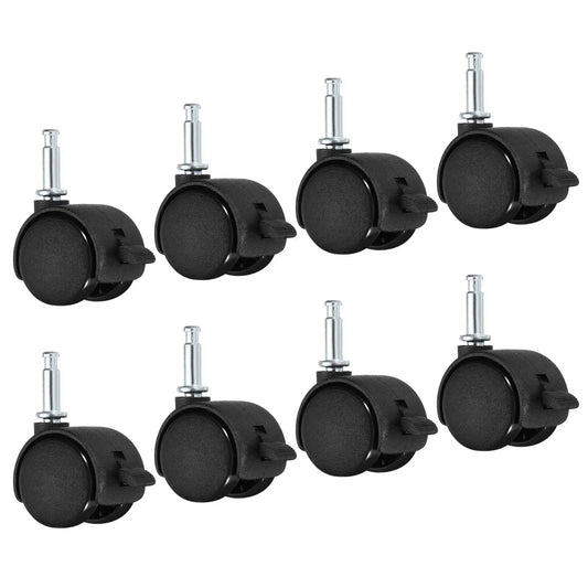 1 Inch Swivel Stem Casters With Brakes 8 Pack Nylon Wheels 360 Degree Insert Swivel Stem For Chairs And Furniture Replacement Black Floor Friendly