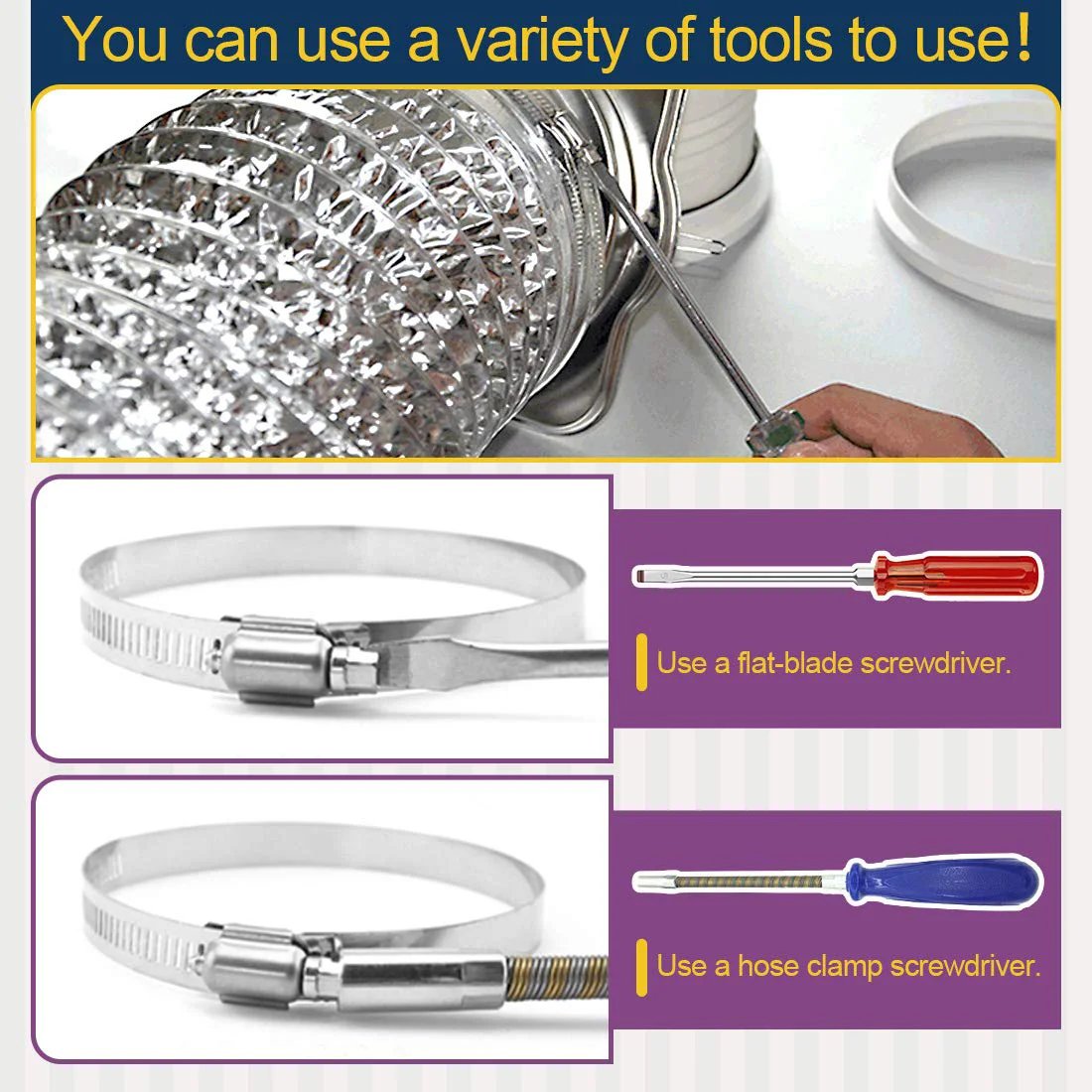 8 Pack Hose Clamps 9 To 10 Inch 304 Stainless Steel Worm Gear Adjustable Clamp For Fuel Lines with screwdriver options