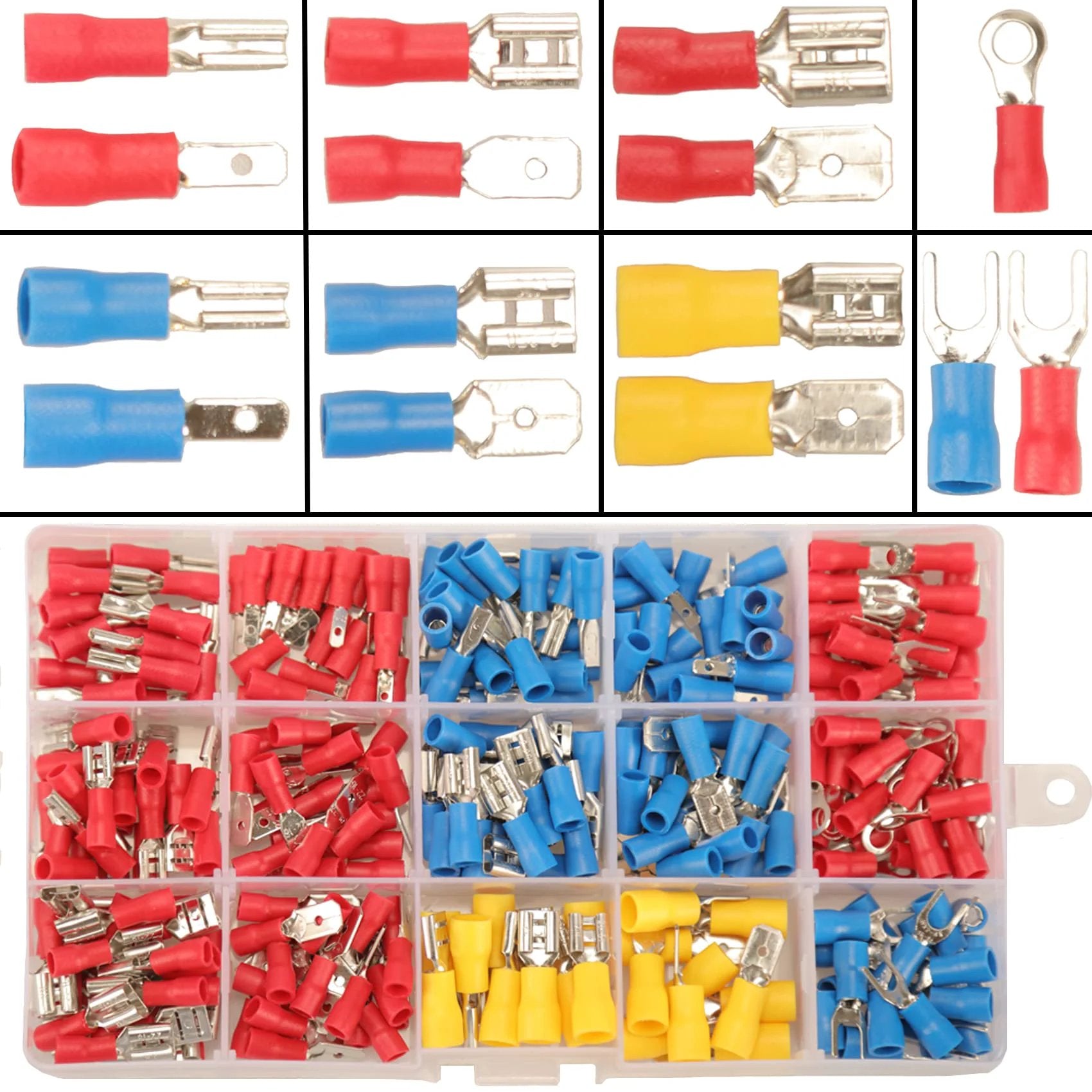 All In One 280Pcs Crimp Connectors Kit With 2.8mm 4.8mm 6.3mm Male And Female Spade Terminals 15 Types Electrical Connectors