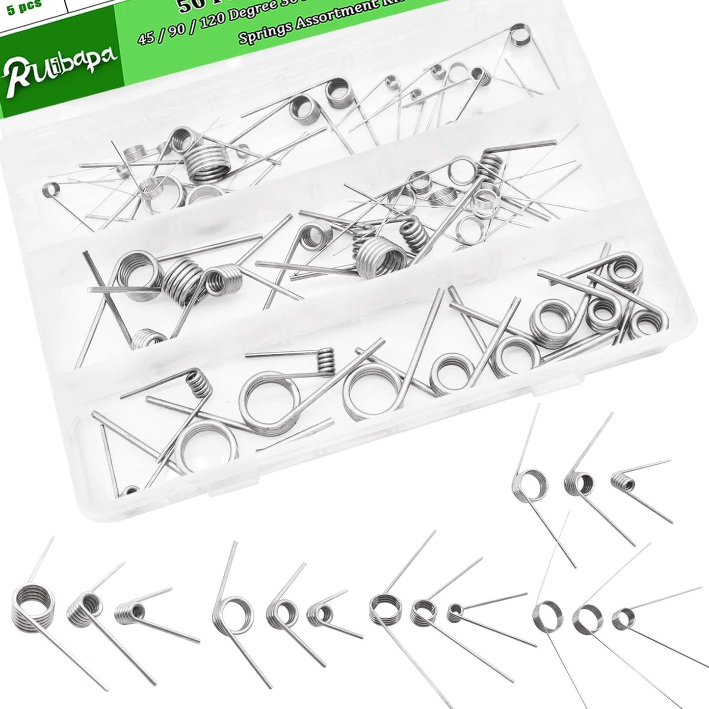 50Pcs Torsion Springs Kit With 15 Sizes 304 Stainless Steel 45 90 120 Degree Angles For Home Repairs And DIY Projects Includes Handy Storage Box Great For Models And Appliances And All Kinds Of DIY Projects
