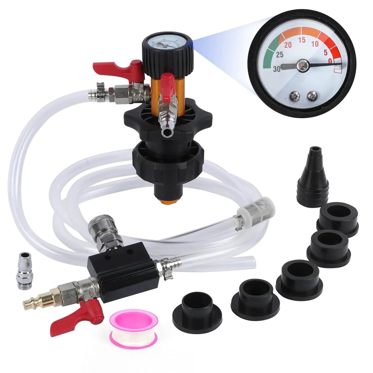 Universal Coolant Vacuum Refill Kit With 5 Adapters And Pressure Gauge For Leak Detection In Radiator And Heating Core Lines