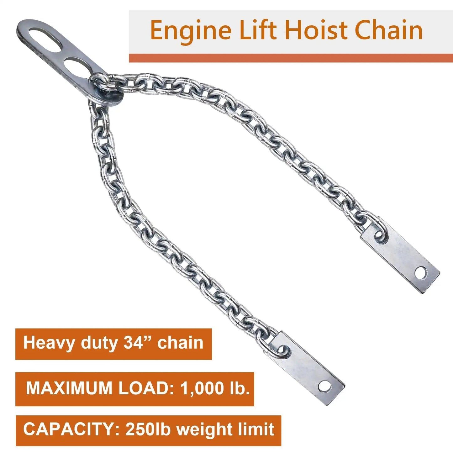 Engine Lift Chain 1000 Lbs Capacity 34 Inch Chain Hoist for Motor Engine Lifting, with metallic heavy-duty chain and end loops