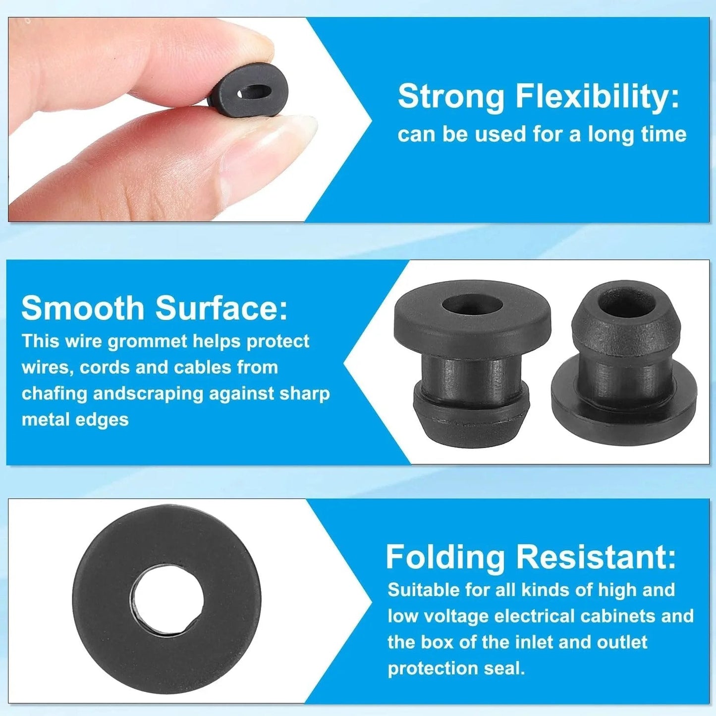Top Hat Rubber Grommets For Wiring 7mm Drill Hole Inner Diameter 3/16 Inch, Outer Diameter 11mm, black silicone, flexibility and protection features